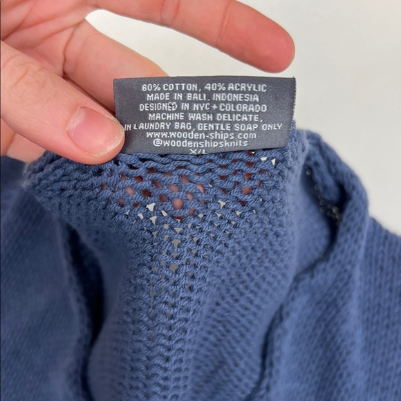 Wooden Ships by Paola Buendia salty soul knit v neck sweater top blue and white - Picture 3 of 11